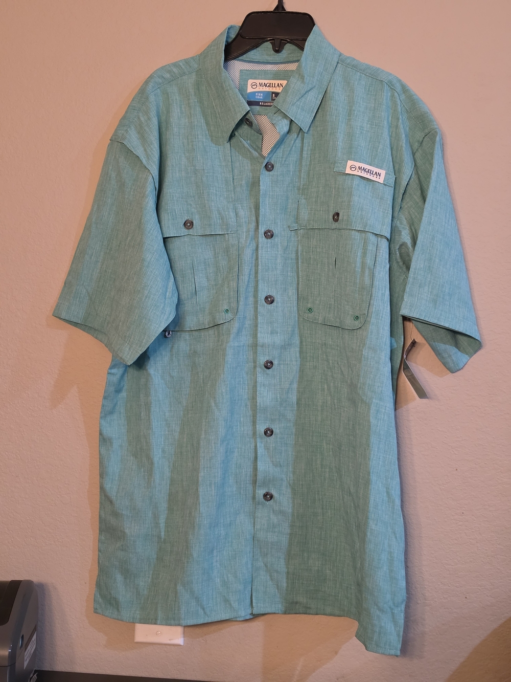 Magellan Outdoors Men's Teal Green Short-Sleeve Button-Down Shirt
